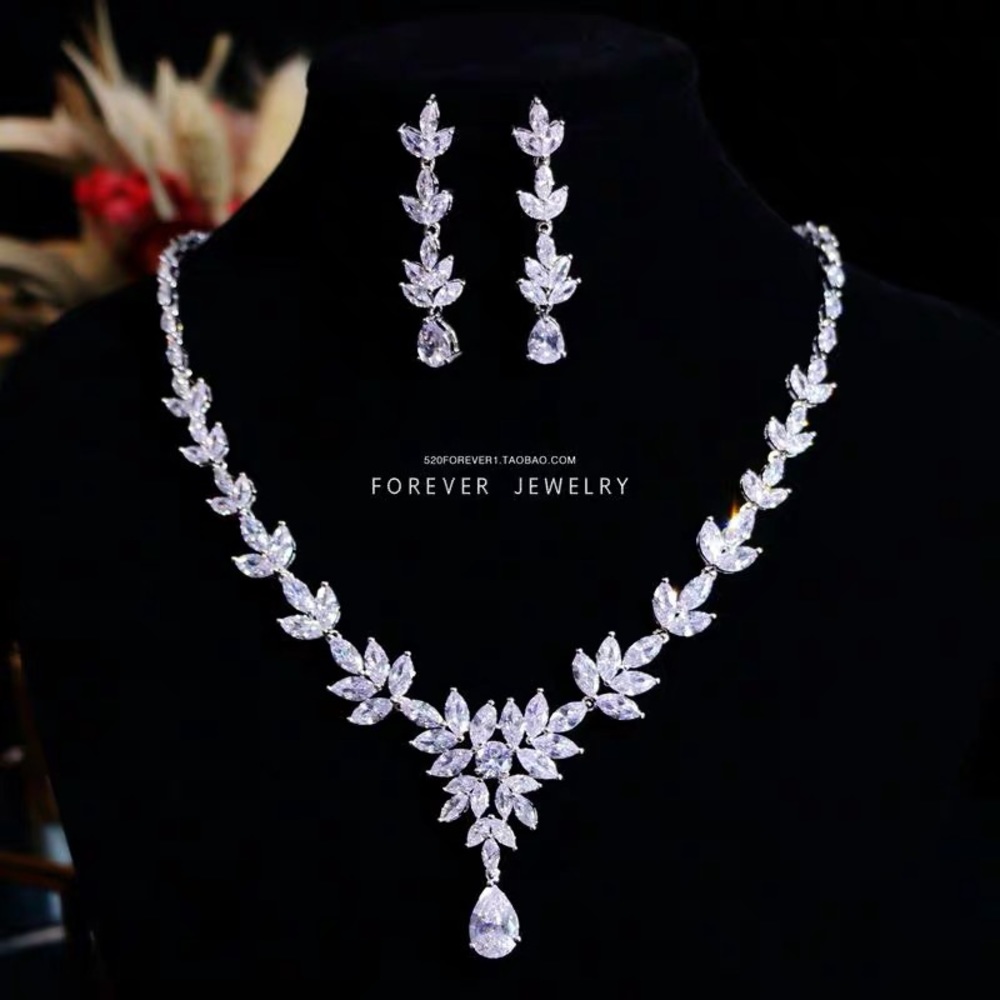 Zircon Drop Earring and Necklace for wedding/prom